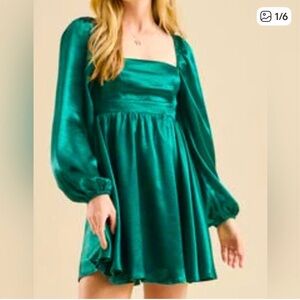 Altar'd State Emerald Satin Square-Neck Mini Dress